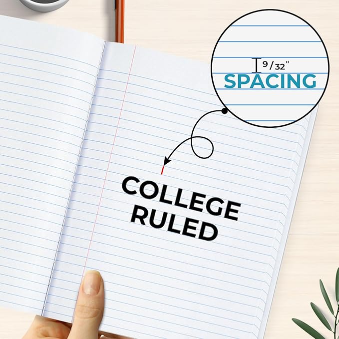 5 Pack Composition Notebooks College Ruled, 200 No Bleed Pages (100 Sheets) 9-3/4x7-1/2 Notebooks for Work, Back to School Supplies for College Students, Notebooks for Women, Colors May Repeat