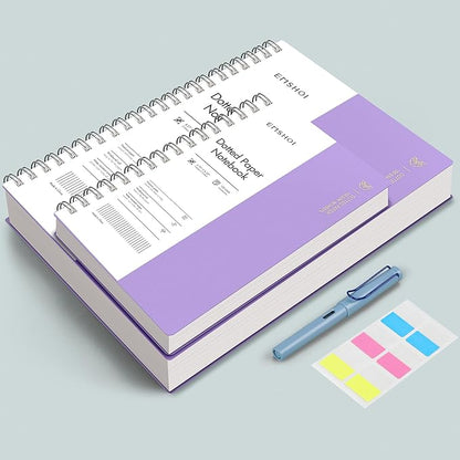 EMSHOI A4 Spiral Notebook Bullet Dotted Journal, 11.2" X 8.27", 300 Pages/150 Sheets, 100gsm Dot Grid Paper, Waterproof Softcover, Twin-Wire Binding, for School Work Writing Note Taking-Purple