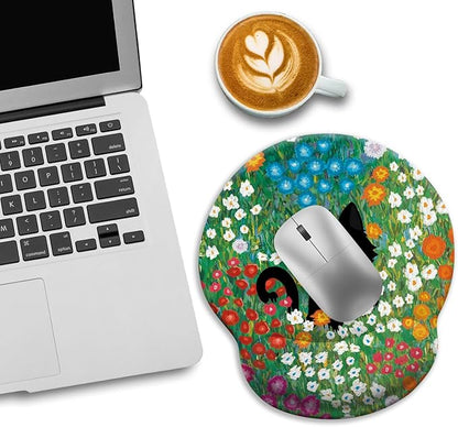 Black Cat Mouse Pad, Ergonomic Mouse Pad with Wrist Rest, Gaming Mouse Pad Wrist Support with Non-Slip Pain Relief PU Base, Funny Mouse Pads for Desk Work, Cute Office Desk Accessories Decor