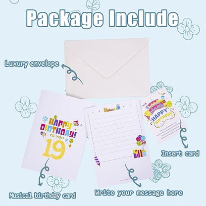 Gumry 19TH Musical Birthday PopUp Card, Blowable Colorful Light Candle 3D Cards with Song, Applause Cheers Sound, Greeting Cards Birthday Gifts Decorations for Girls Boys Turning 19 Years Old