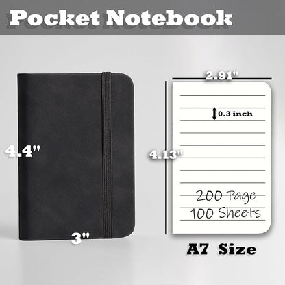 2 Pack Pocket Notebook Small Notebook, 3" x 4.4" Journal Notebook Hardcover with Thick Lined Paper, 200 Pages Leather Cover Mini Journal Notepad (Black)