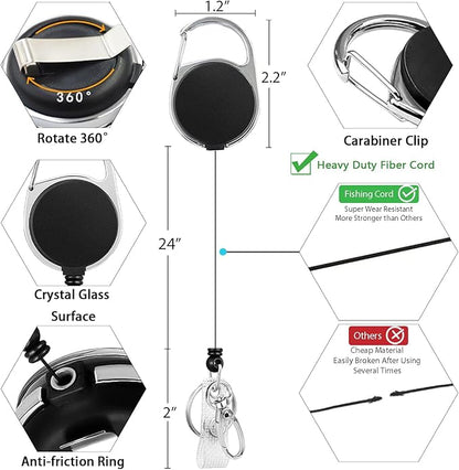 Giancomics Black ID Badge Holder with Lanyard, Lanyards for ID Badges with Badge Reel Retractable Heavy Duty, Lanyard with ID Holder Keychain Clip ID Card Holder for Teacher Women Men Work Office