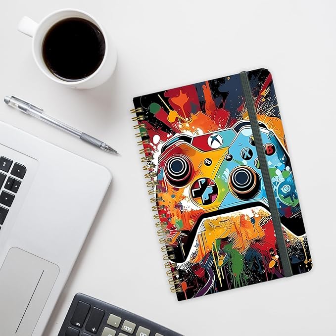 Yoiilifee Spiral Notebook - A5 Spiral Notebooks, 8.3'' × 5.8'', 160 Pages, Aesthetic Journaling Notebooks for Women, College Lined Notebook with Elastic Closure, Back Pocket, for School Office, GameA