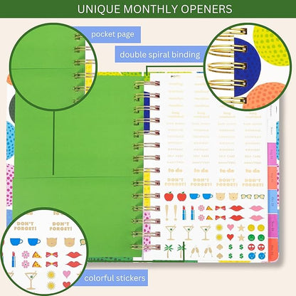 Kate Spade New York Medium Weekly and Monthly Planner August 2024 - December 2025, Hardcover Spiral Agenda, Daily Planner with Monthly Calendar, Stickers, & Pockets (Golf Balls)
