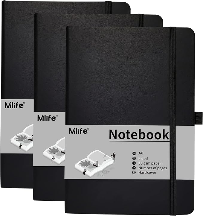 A6 Small Journal Notebook, Lined Pocket Notebook with Pen Holder, Mini Notebook Hardcover, 192 Pages, 3.9 inches * 5.5 inches Jurnal for Women and Man (3 Pack Black)