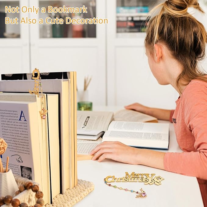 Metal Bookmark Cute Book Accessories Gifts for Women Teacher Readers Book Lovers for Christmas Mother's Day (Merry Christmas Gold)