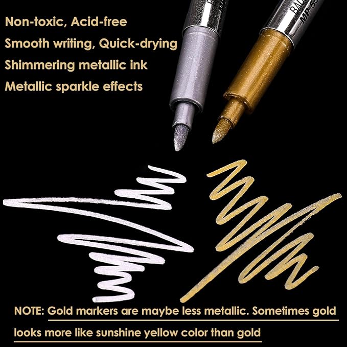 Dyvicl Metallic Markers Pens - Silver and Gold Paint Pens for Black Paper, Glass, Rock Painting, Halloween Pumpkin, Card Making, Scrapbook Album, Christmas DIY Art Craft Kid, Set of 8