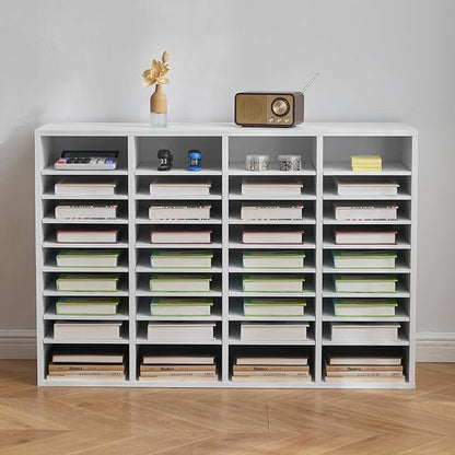 VEVOR Literature Organizer, 36 Compartments Office Mailbox with Adjustable Shelves, Wooden Mailbox Sorter Medium Density Fiberboard Office Home Classroom Storage for Files, Documents, Papers, White