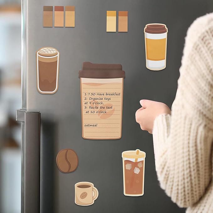 B1ykin Sticky Notes Set - Cartoon Theme Cute Self-Stick Notes Pad Teacher Appreciation Gifts， Self-Adhesive Writing Memo Pages Sticky to Do Notepad for Kids Employee School Office (Coffee Lovers)