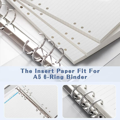 A5 Refills Paper, A5 Binder Planner Loose Leaf Paper, 120 Sheets (240 Pages) 6-Hole Notebook Refills for 6-Ring Refillable A5 Ring Binder Notebook Planner, Lined Paper Creamy Color