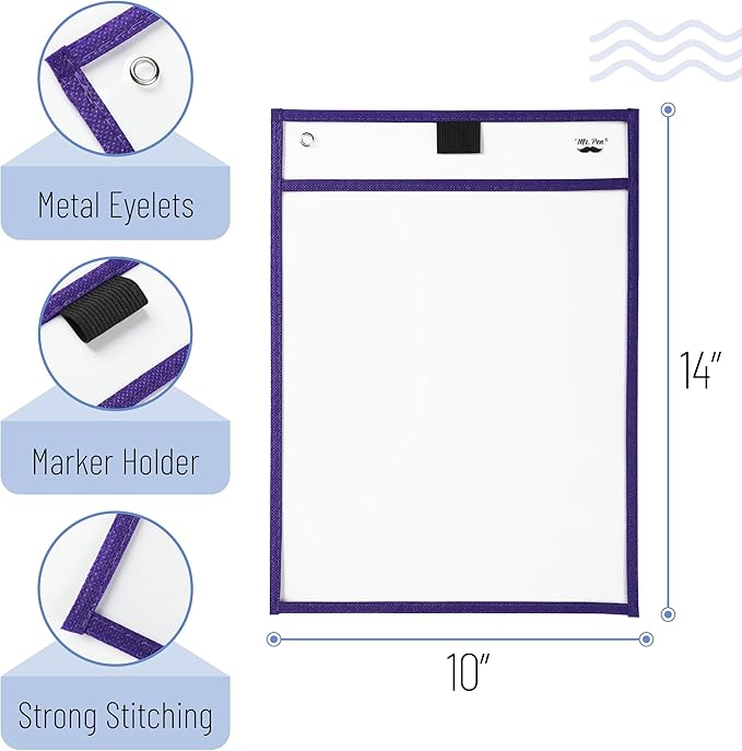Mr. Pen- Dry Erase Pocket Sleeves, 10"x14", 6 pcs, Colorful Dry Erase Sleeves, Plastic Sleeves for Paper 8.5x11, Dry Erase Pockets Reusable Sleeves, Plastic Paper Sleeves, Dry Erase Sheet Protectors