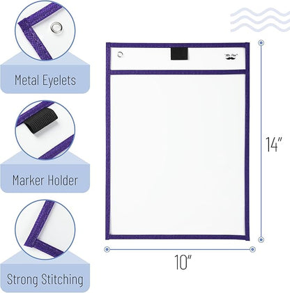 Mr. Pen- Dry Erase Pocket Sleeves, 10"x14", 6 pcs, Colorful Dry Erase Sleeves, Plastic Sleeves for Paper 8.5x11, Dry Erase Pockets Reusable Sleeves, Plastic Paper Sleeves, Dry Erase Sheet Protectors