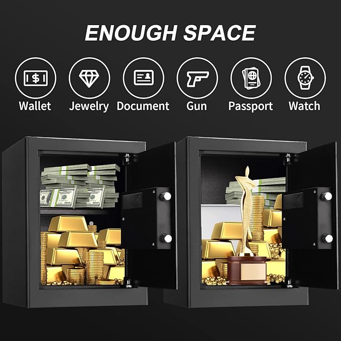 Tenamic Fireproof Safe Box 2.0 Cuft Electronic Digital Security Box, Keypad Large Lock Box Cabinet Safes with Internal Light, Solid Alloy Steel Office Hotel Home Safe with 2 Passwords, Black