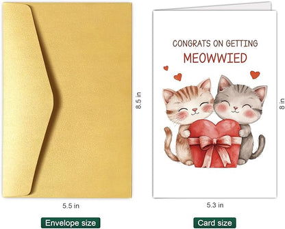 Cute Cat Wedding Card, Engagement Card for Cat Lover, Funny Wedding Congratulations Card for Couple, Congrats On Getting Meowwied Pun Card