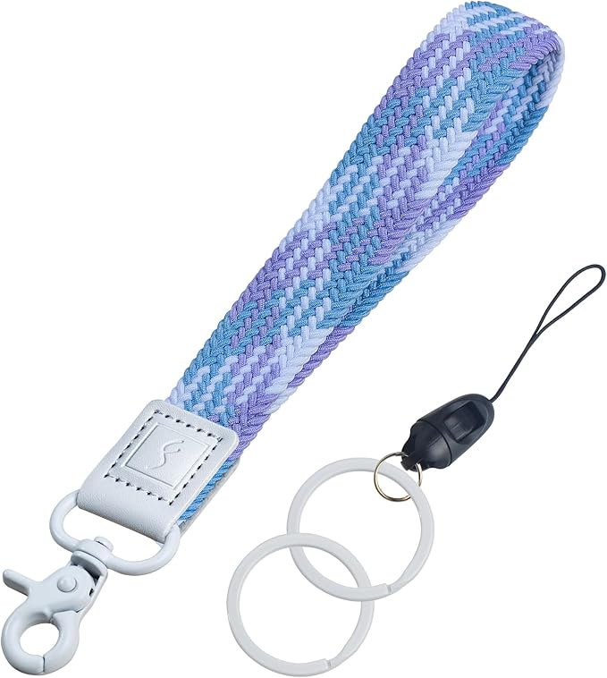 Fishent Stretchy Wristlet Keychain, Cute Wrist Lanyards for Keys, Key Chain Holder for Women Men, Wrist Strap Keychain for Car Keys Phone Camera Wallet ID Badges Card (Lilac Blossoms)