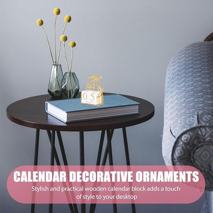 SUPVOX Wooden Block Calendar for Desk Daily Desktop Perpetual Calendar Wood Month Date Display Blocks Farmhouse Desk Accessories for Home Office Decor Reusable Yearly Coconut Tree Design