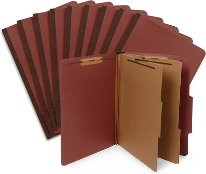 10 Legal Size Classification Folders - 2 Divider - 2 Inch Tyvek Expansions - Durable 2 Prongs Designed to Organize Standard Law Client Files, Office Reports - Legal Size, 10 Folders (Red)