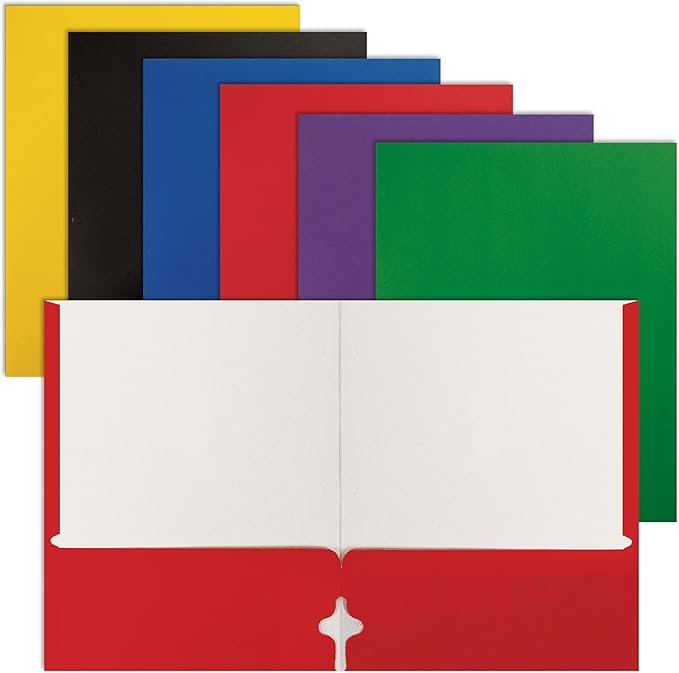 Better Office Products Letter Size Paper Portfolios Case of 100, Assorted Primary Colors, (Assorted, 2 Pocket Paper Folders)