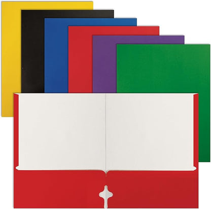 Better Office Products Letter Size Paper Portfolios Case of 100, Assorted Primary Colors, (Assorted, 2 Pocket Paper Folders)