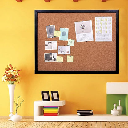 Black Cork Board Bulletin Board, 17.7"X 13.3" pin Boards for Walls, Oak Wood Finish Frame, Wall Mounted Cork Board for Office Home and School(Pins, Eye Bolts, gaskets, Screws)