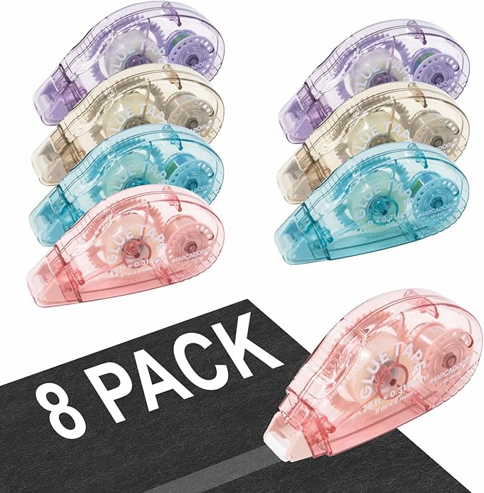 Double-Sided Tape Runner, Pack of 8, 0.31 Inches x 26 Ft Adhesive Tape Runners, Craft Supplies for Scrapbooking, Gift Wrapping, and Paper Art.