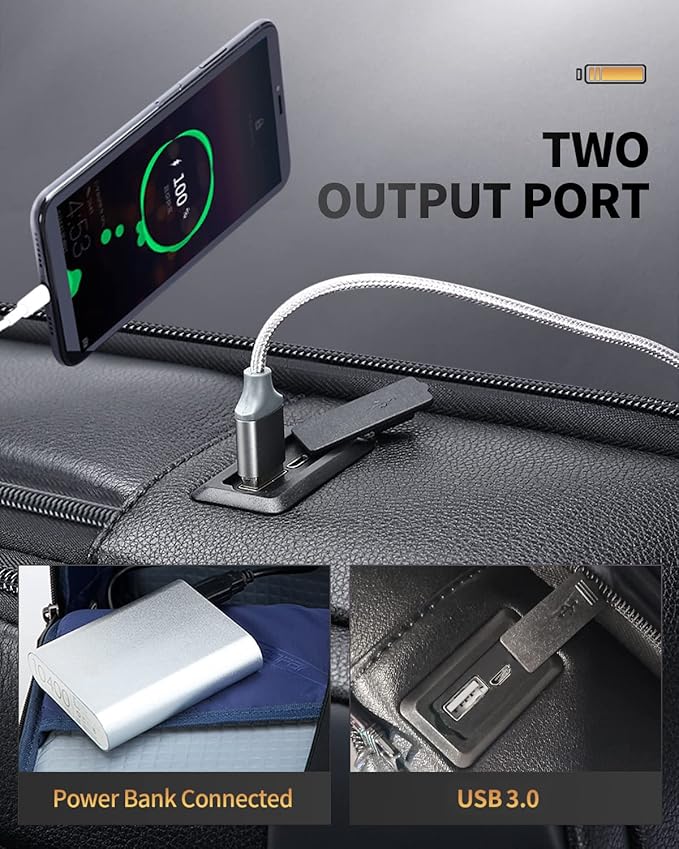 BOPai Genuine Leather Backpack for Men Multi-Function Expand Backpack 15.6 inch Business Laptop Backpack Travel Smart with USB Charging Backpack Office Black