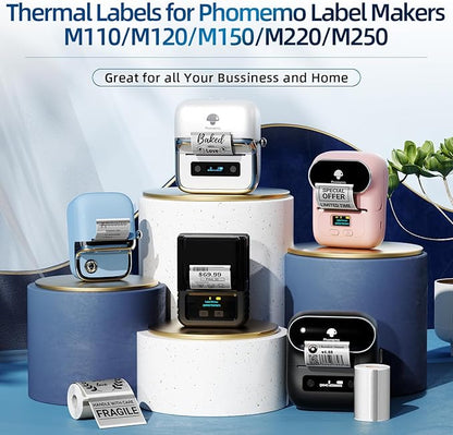 Phomemo Transparent Thermal Labels for M110/M120/M220/M150/M250 Label Maker, Self-Adhesive Thermal Label 1.57"x1.18"(40x30mm), 230 Labels/Roll, for Barcode, Address, Bussiness and Home Use, Sliver