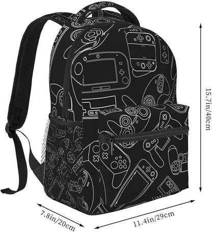 Fiokroo Video Game Controller Black Background Backpack School Bag For Students Teens Men Women Gaming Gadgets Laptop Backpacks Travel Daypack Bag With Multiple Pockets