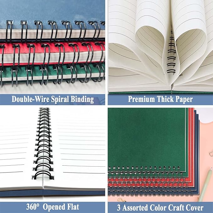 GINMLYDA 6Pack Small Spiral Notebook A5, 8.25x5.5” 120 Lined Pages Wide Ruled Spiral Journal Bulk Blank Kraft Cover Spiral Bound Notebook & Writing Pads for Home Office Meeting Work Note Taking