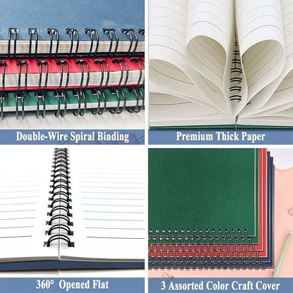 GINMLYDA 6Pack Small Spiral Notebook A5, 8.25x5.5” 120 Lined Pages Wide Ruled Spiral Journal Bulk Blank Kraft Cover Spiral Bound Notebook & Writing Pads for Home Office Meeting Work Note Taking