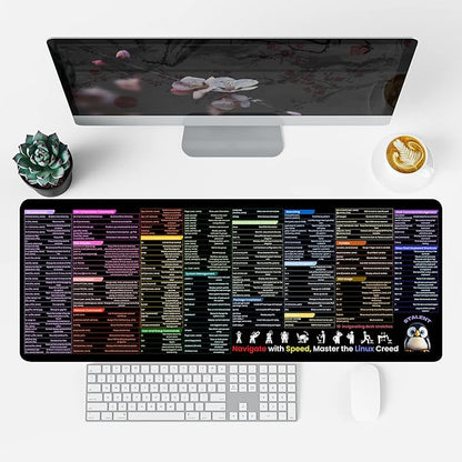 Linux Command Line Mouse Pad - 31.5"x11.8" XL Large Cheat Sheet Desk Mat for Kali/Ubuntu/Red Hat/Debian/OpenSUSE/Centos/Arch/Mint for Programmers, Developers, and IT Professionals