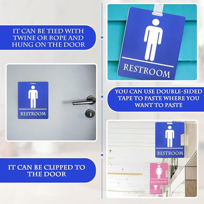 6 Set Bathroom Pass Restroom Pass with Key Holder Keychain with Lanyard PVC Blue and Pink Restroom Passes for Classrooms Women Men