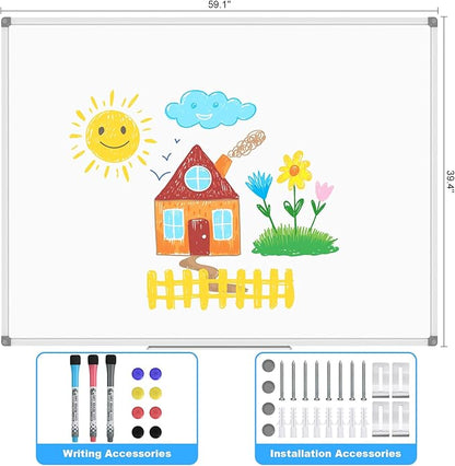 Large 60" x 40" Magnetic Dry Erase White Board - Wall Mounted Whiteboard with Pen Tray, Aluminum Message Presentation Memo Board for Office & School