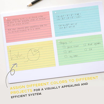Colored 3x5 Index Cards with Rings, Goefun Ruled Flashcards 200Pcs, 4 Color Notecards for Studying, Vocabulary Cards, Recipes, Memos, Bookmark, Greetings