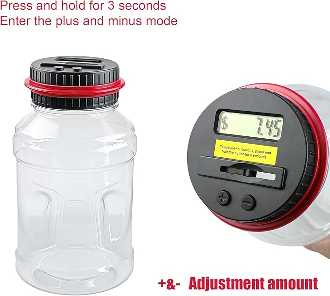 Coin Bank for Adults, QPEY Piggy Bank Coin Jar with LCD Counter Change Counter for Counting Money, Change Bank Designed for All US Coins (Red)