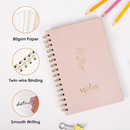 LABUK Aesthetic Spiral Notebook for Women, 3 Pack A5 Cute College Ruled Journals Notebook with Back Pocket, Suitable for School, Office, Home and Beyond