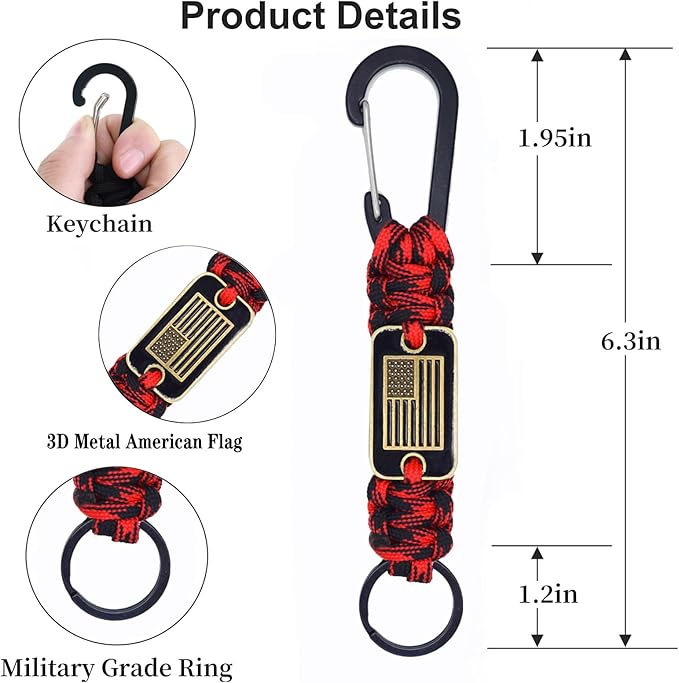 2 Pcs Heavy Duty Braided Paracord Lanyard Keychain with USA Flag, Parachute Rope Necklace Keychains, Braided Strong Lanyard for Outdoor Activities, Camera, Keys, Whistle, Traveling
