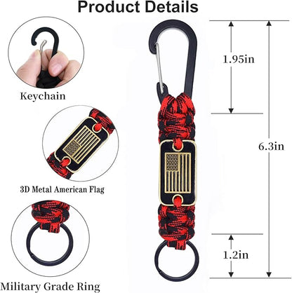 2 Pcs Heavy Duty Braided Paracord Lanyard Keychain with USA Flag, Parachute Rope Necklace Keychains, Braided Strong Lanyard for Outdoor Activities, Camera, Keys, Whistle, Traveling