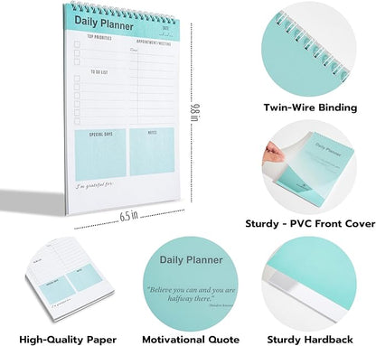 Daily Planner Notebook, To Do List Notepad, Spiral Notebook, Undated-52 Sheets-6.5" x 9.8" Checklist, Notebooks for Work, Personal Organizer Notepad, Daily Task Notebook (Green)