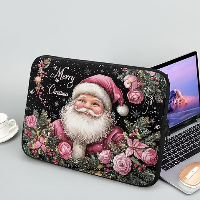 Christmas Laptop Sleeve for Women 10 inch Laptop Protector with Versatile Uses Computer Sleeve Neoprene Lap Top Case for Daily Use School Travel Tablet Bag Santa Claus