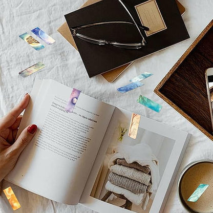 48 Pieces Magnetic Bookmarks Magnet Page Markers - Book Marks for Reading Women & Men with Storage Boxes - Cute Magnet Bookmark Clips for Reading Pleasure（Sky）