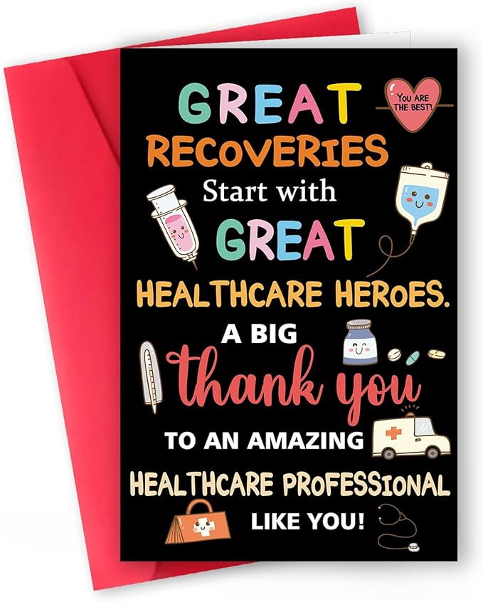 Thank You Card Gift for Nurses and Doctors – 8"x5.3" Healthcare Workers Appreciation Card with Envelope – Perfect for EMTs, Medical Staff, and Essential Healthcare Workers