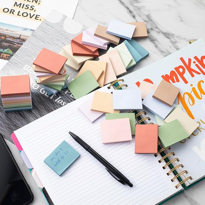 (50 Pads) Sticky Notes 1.5x2, Vintage Colors, 10 Colors Self Sticky Notes, Sticky Pads, Recyclable, Self-Stick Pads, Easy to Post for Home, Office, Notebook