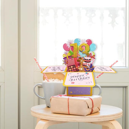 Asmallgf Happy 13th Birthday Pop Up Card for Girl Boy, Sweet Thirteen Year Old Birthday Gift Idea for Daughter Niece, Funny 13 Bday 3D Greeting Card for Him Friends