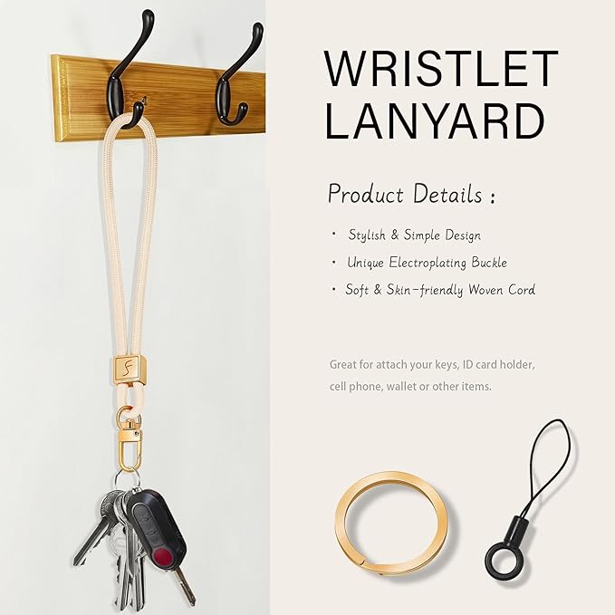 Fishent Keychain Wristlet lanyard, Cute Key Chain Holder, Upgraded Woven Wrist Lanyard for Keys, Wristlet Strap Keychain for Women Men Car Keys ID Badges Card Wallet Phone (Starlight)