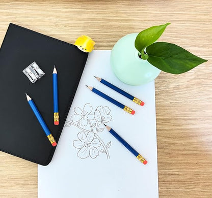 Adhere 25pcs Golf Pencils with Eraser Pre sharpened Hexagon half Wooden Pencils Graphite 2B for Golf Event Scoring,Classroom,Wedding,Company Meetings,Pew, Pocket (Blue)