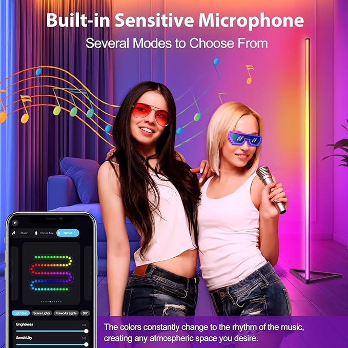 Floor Lamp,16 Million Colors LED Floor Lamps 141 cm Lamps for Living Room with Music Sync,Standing Lamp with App and Remote Control,Gaming Ambient Lighting Corner Lamp Bedroom Decor