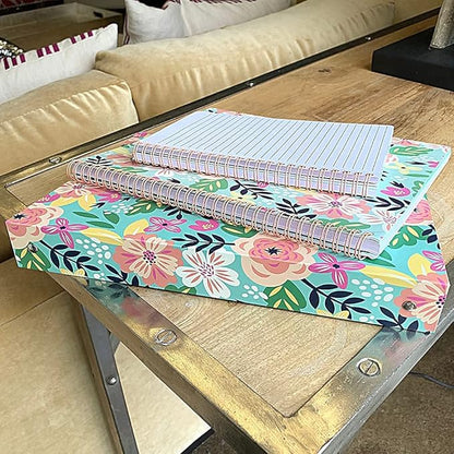 Steel Mill & Co Cute Green Mini Spiral Notebook, 8.25" x 6.25" Journal with Durable Hardcover and 160 Lined Pages, Mint Floral