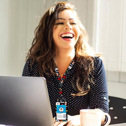 ID Badge Holder with Breakaway Lanyard, Retractable Badge Reel Name Tag, Cute Funny Nurse Lanyards for ID Badges Ajustable, Teacher Nurse Work Office Gifts