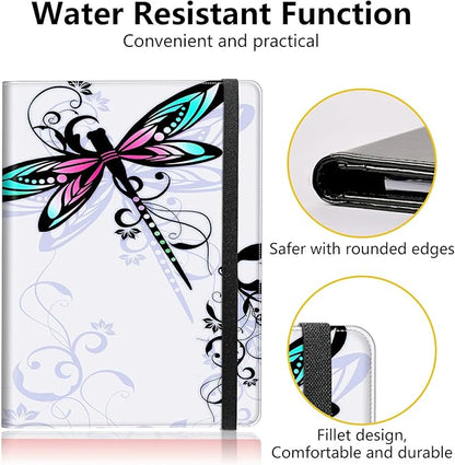 PU Leather Padfolio Folder Clipboard Portfolios Organizer Conference Document Organizer with Business Card Holder Storage Clipboard Writing Pad,Dragonfly with Lotus Flower